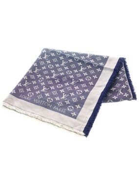 Louis Vuitton Shawl Monogram Denim Wool Navy Scarf